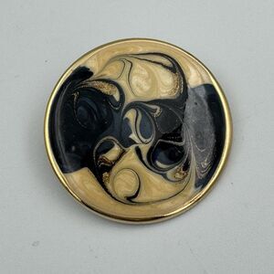 Round‎ Enamel Blue Gold Scarf Clip MCM Abstract Retro Glitter Vintage